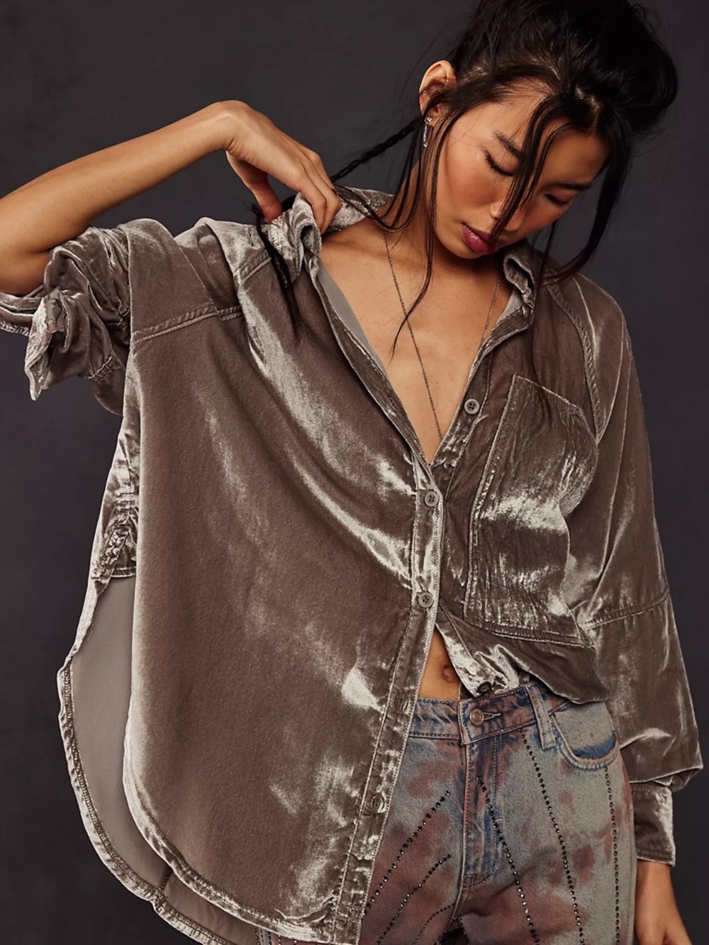 Free People We The Free Night Skies Velvet Button Down